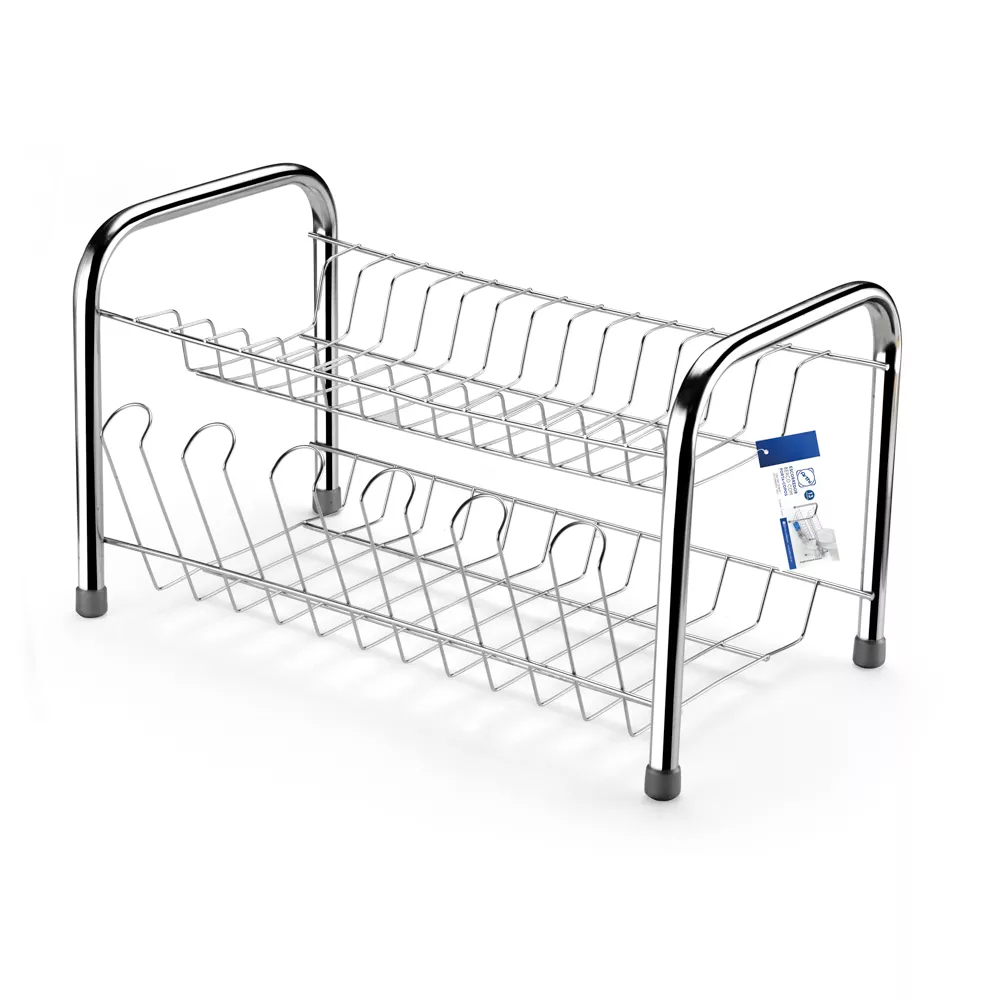 Escorredor de Louças Arthi Inox com Porta Copos Cromado Compacto 13 Pratos 6 Copos 44x27x26cm