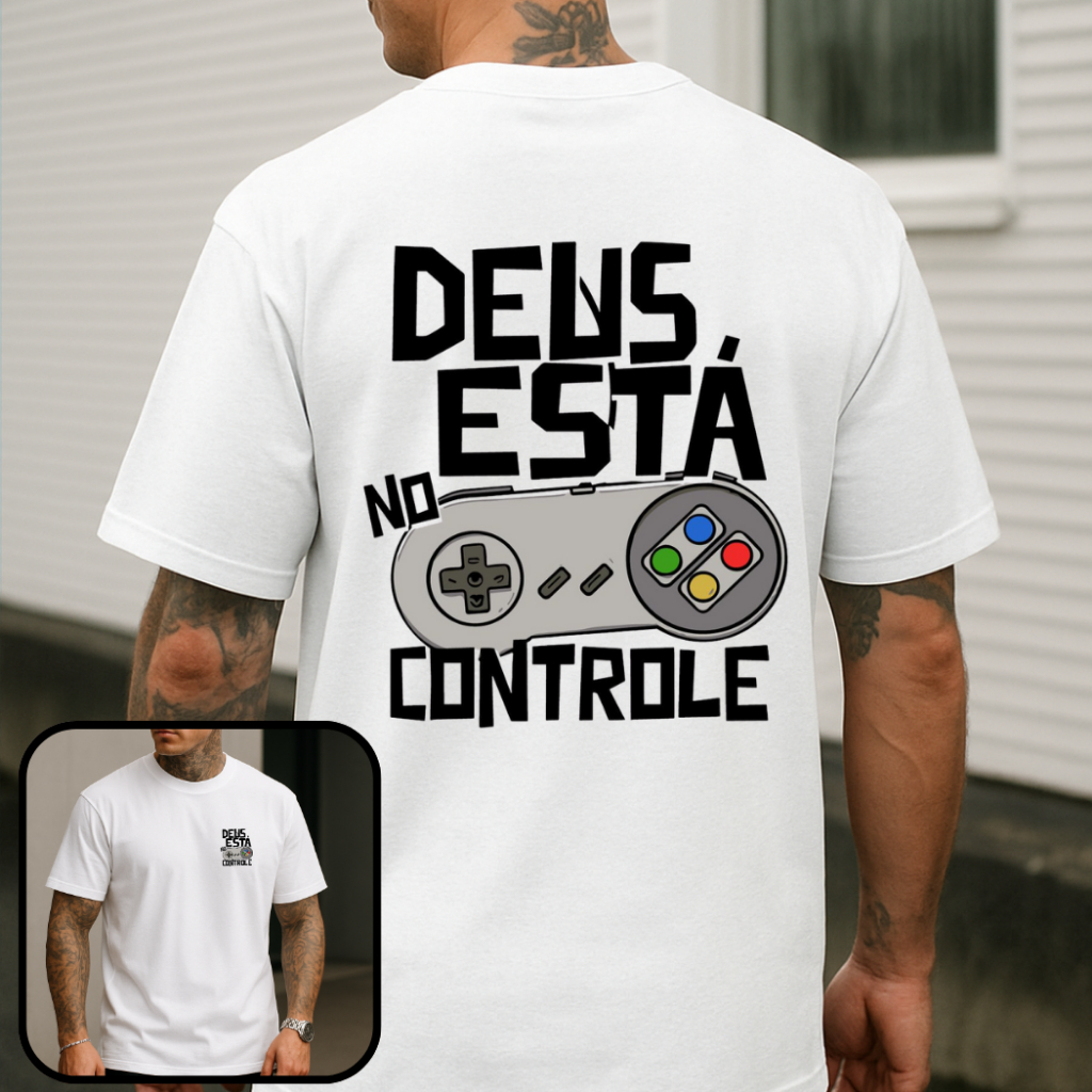 Camiseta Masculina Streetwear 100% Algodão Estampada Deus no Controle Camisa Unissex Premium em Oferta na Shopee