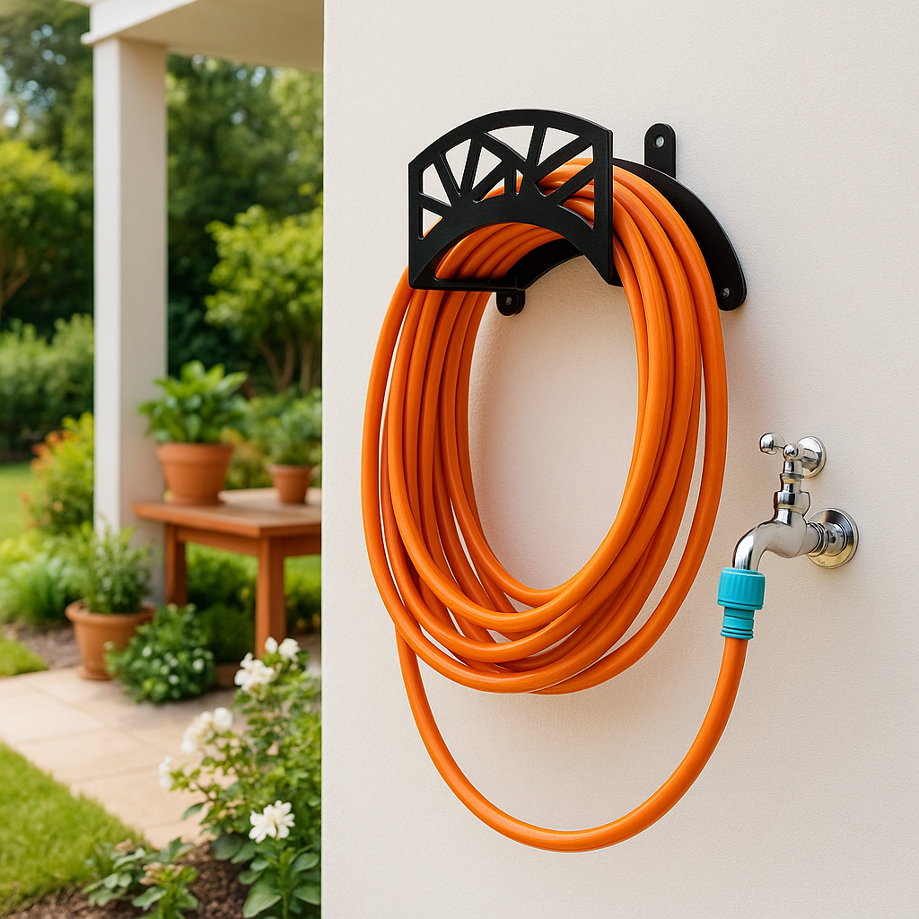 Suporte de Mangueira de Aço Decorativo para Jardim e Quintal – Fixação na Parede Suporte de Mangueira de Aço Ninho