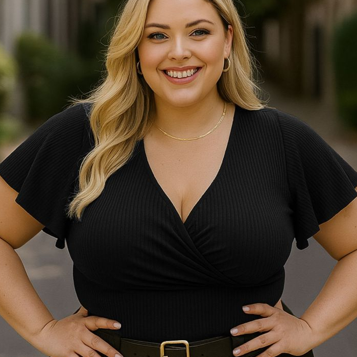 Blusinha Feminina Plus Size Manga Curta Malha Canelada Estilosa e Elegante