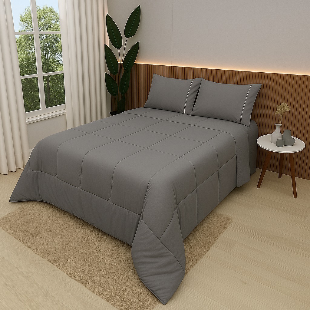 Jogo de Cama 4 Pçs Edredom + Jogo de Lençol Ponto Palito Promoção