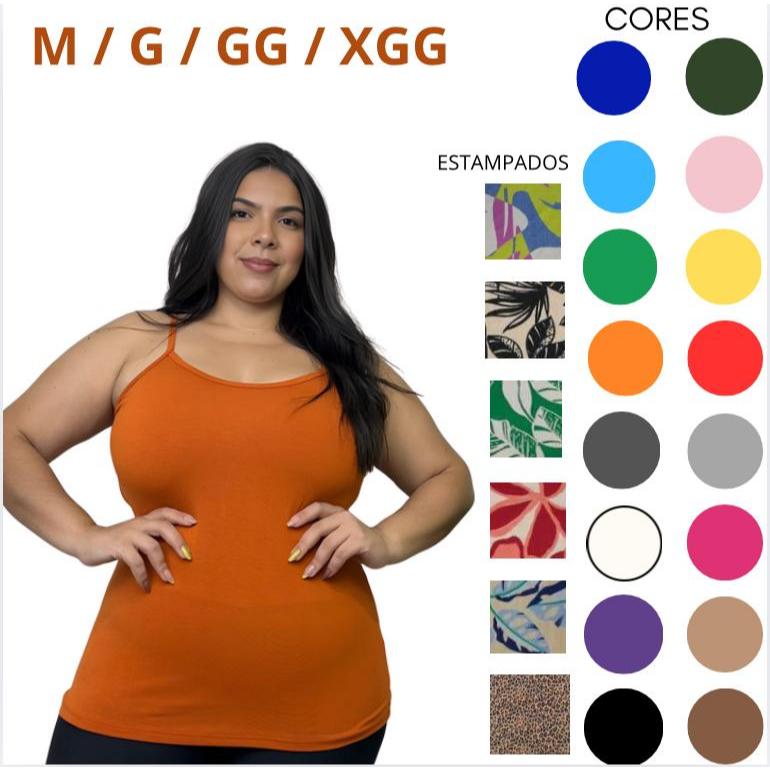 BLUSA FEMININA REGATA ALÇA FINA EM MALHA TAM; G, GG, XGG