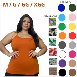 BLUSA FEMININA REGATA ALÇA FINA EM MALHA TAM; G, GG, XGG