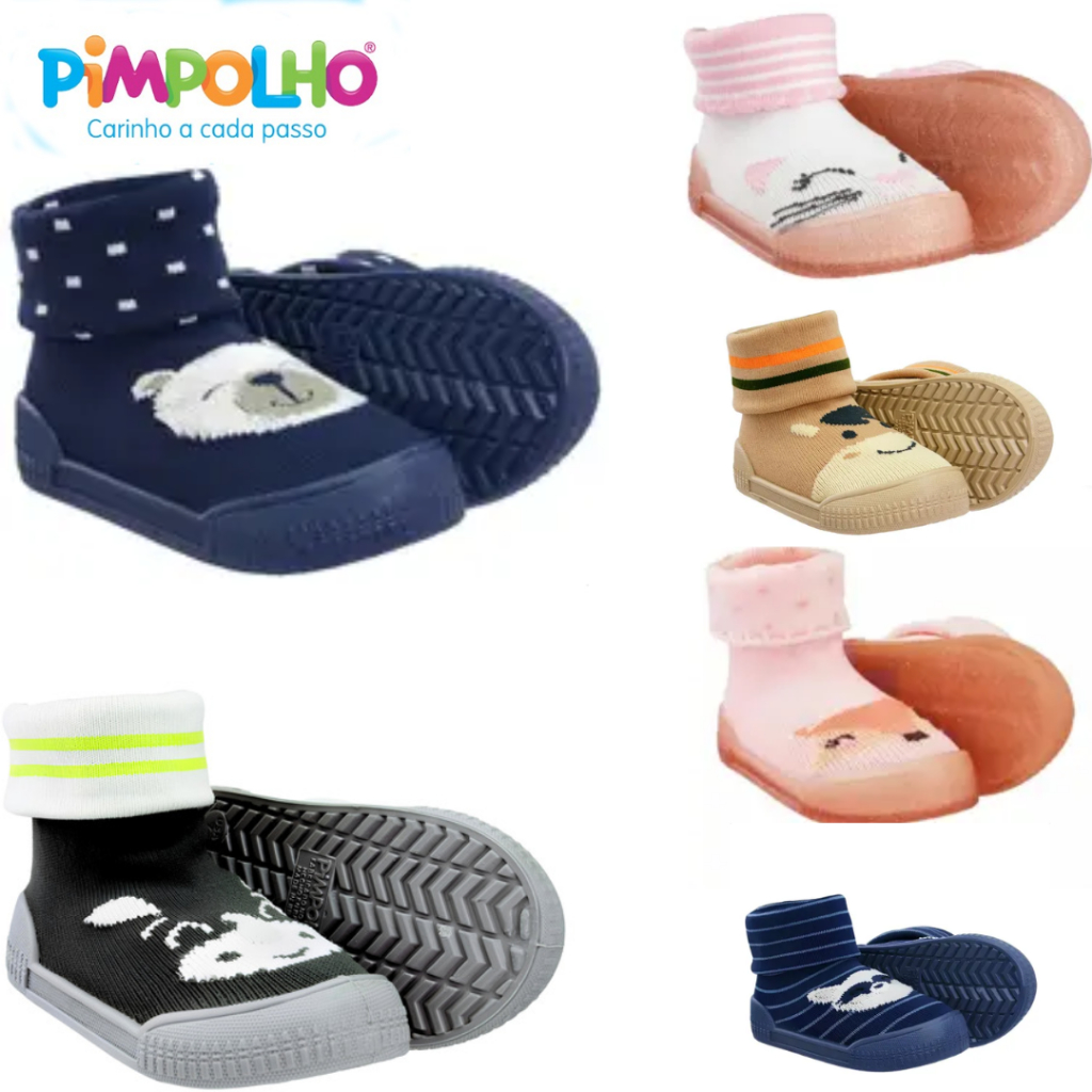 Meia Com Sola Infantil Menino e Menina Pimpolho - Sortido em Oferta na Shopee