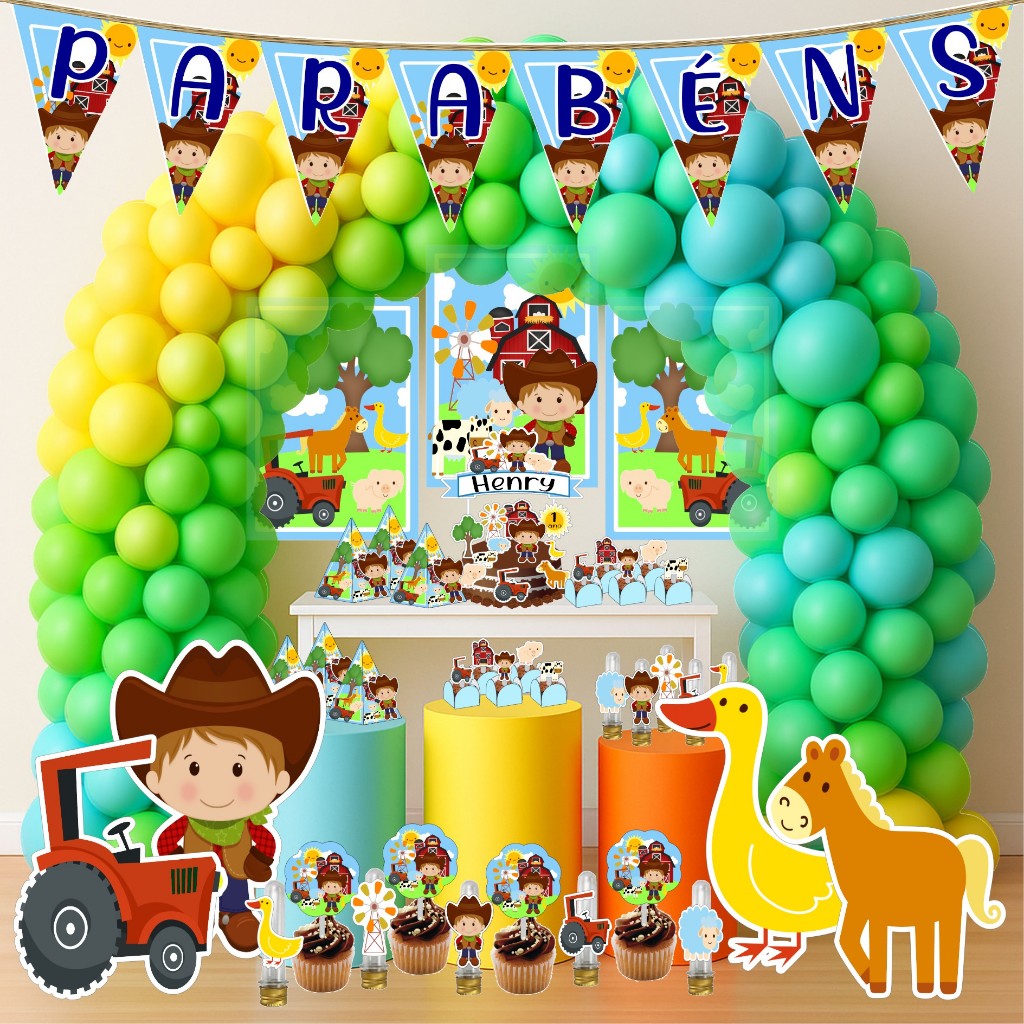 Kit Festa Aniversário Personalizado Fazendinha 78 itens- Decoração Mesversário Lembrancinha