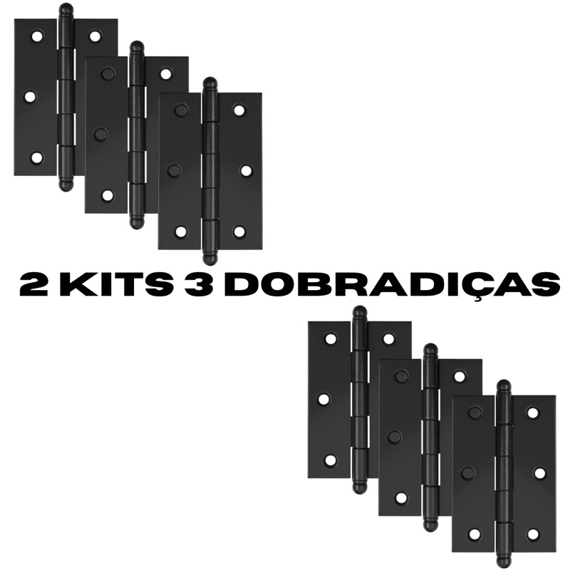2 Kits 3 Dobradiças De Aço 3 1/2” Pino Bola Preto Com Parafusos em Oferta na Shopee