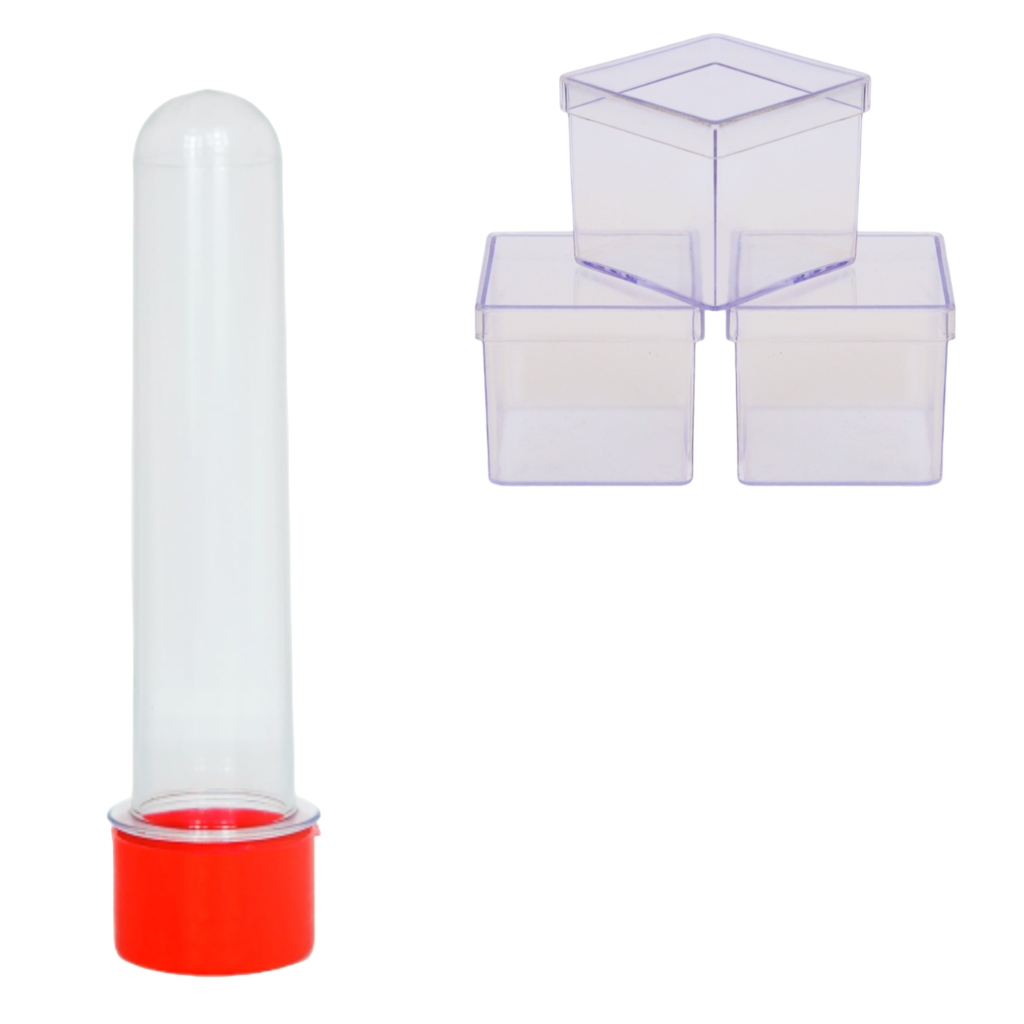 Kit 20 tubete acrilico e 20 caixinha acrílicas 5x5 lembrancinhas p/ festa personalizavel aniversario em Oferta na Shopee