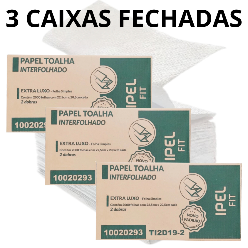 6000 FOLHAS Papel Toalha Interfolha FIT - FOLHA SIMPLES |  Caixa Fechada IPEL