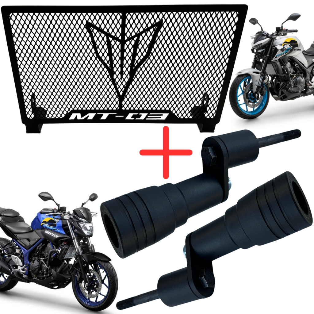 Kit Protetor De Radiador + Slider Mt 03 Yamaha Proteção Grade Grelha Mt-03 2015 Em Diante