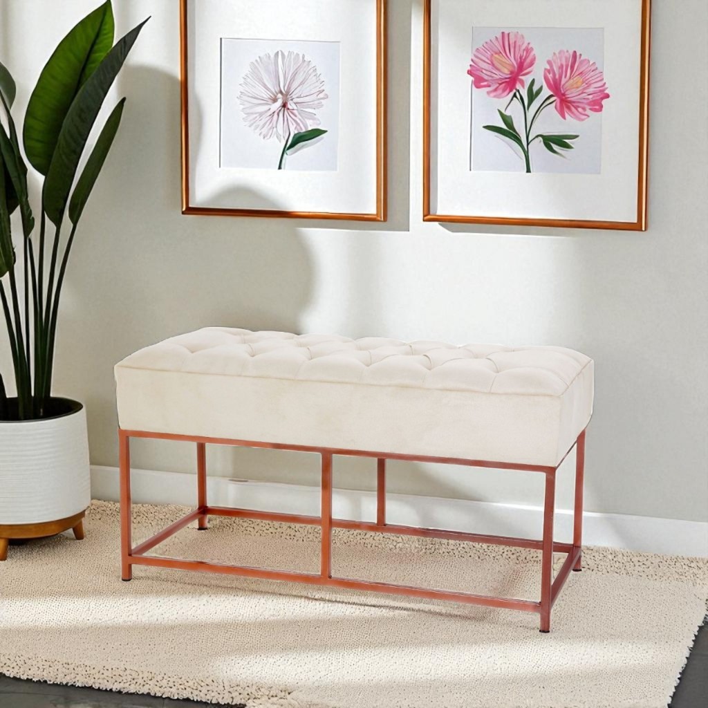 Recamier Retangular Puff Reto De Luxo 80x36 Rose gold