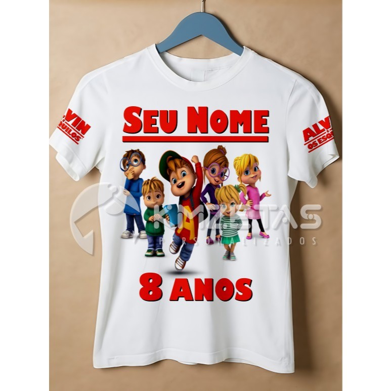 Blusa Alvin e as Esquiletes Festa Infantil Camisa Personalizada T-Shirt Unissex