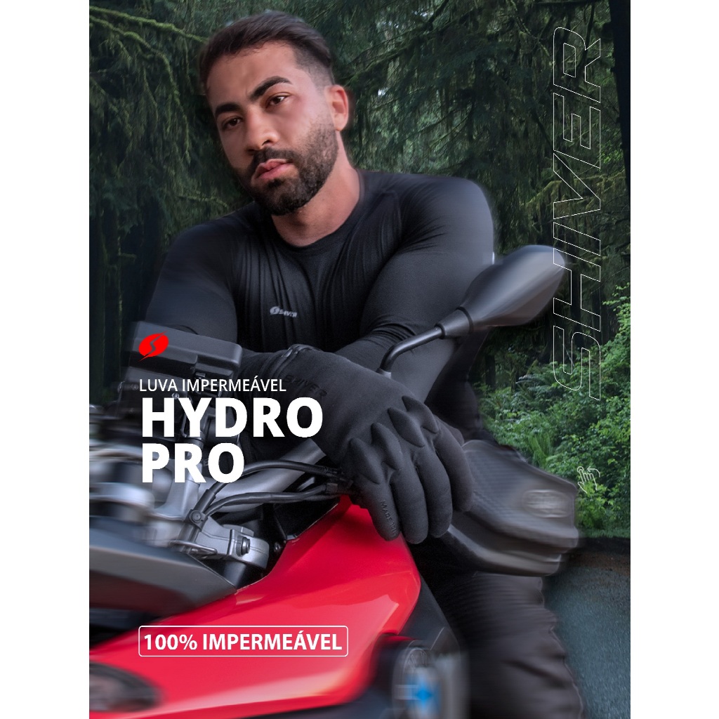 LUVA MOTO motociclista MOTOQUEIRO HYDRO PRO SHIVER TIPO X11 TEXX IMPERMEAVEL PRETO para chuva — imagem 2 de 2
