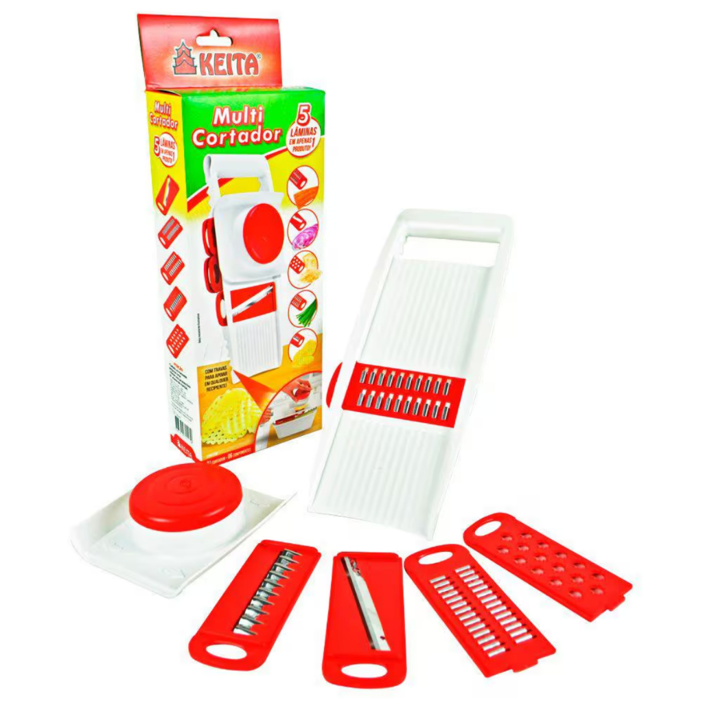 Multi Cortador Fatiador Ralador 5 Lâminas Diferentes Com Travas 5 em 1 Keita