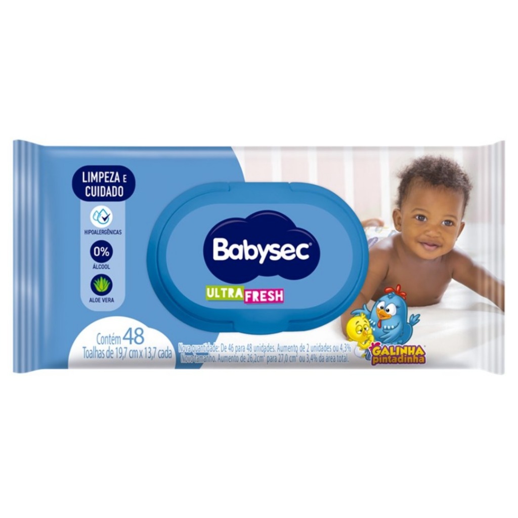 Lenço Umedecido Babysec Ultra fresh Galinha Pintadinha pacote com 48 lenços
