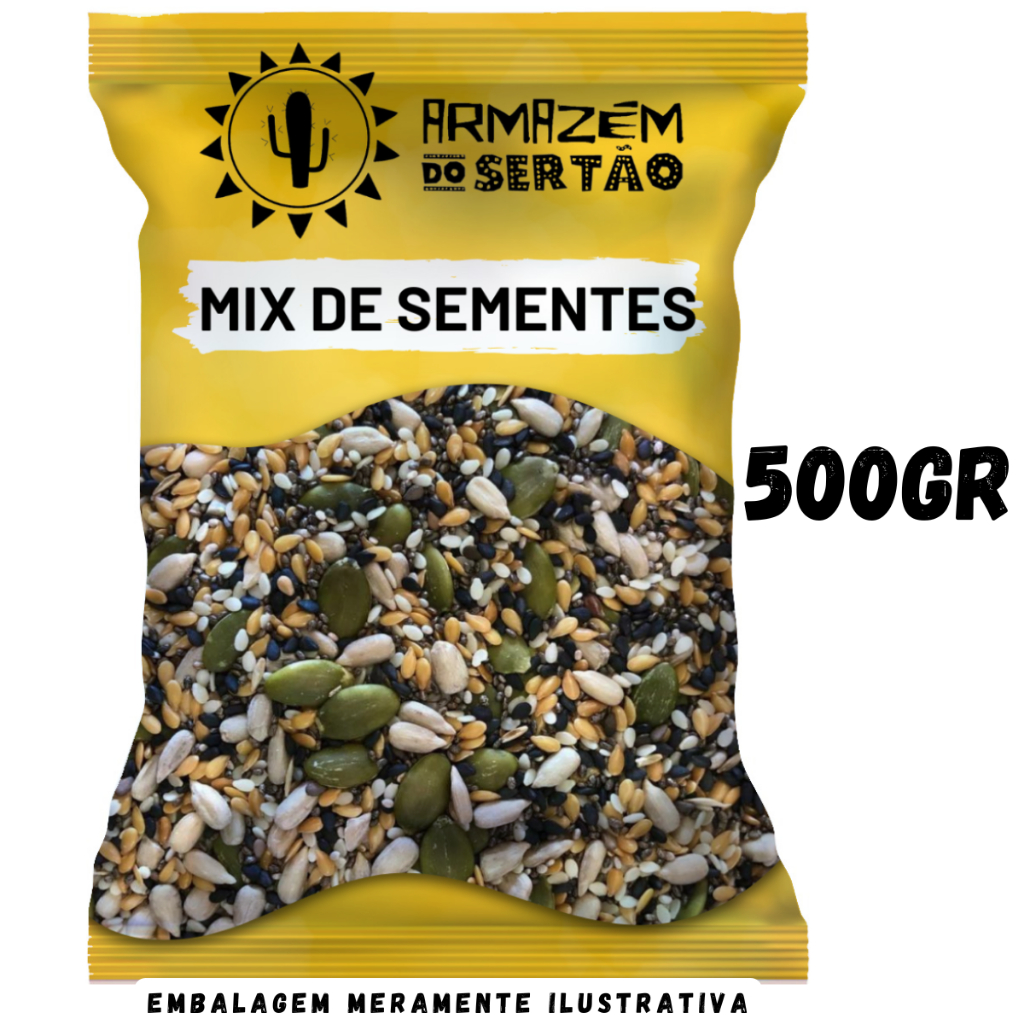 Mix de Sementes Fit Low Carb Chia Girassol Abóbora Linhaça Dourada e Gergelim Branco 500GR