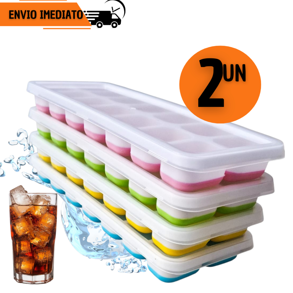 Forma de Gelo Fundo em Silicone Fácil Remoção com Tampa Rígida Cubos Cubeteira Molde Bandeja Copa