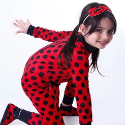 Fantasia Infantil Ladybug - Macacão completo com máscara, bolsinha e pantufa