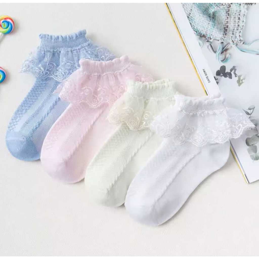 Meias Infantil Babado, renda cano curto diversas cores idade recomendada 03 ao 06 anos. em Oferta na Shopee