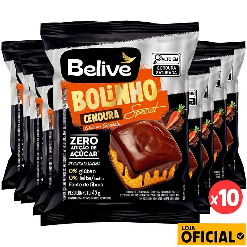 Bolinho de Cenoura com Cobertura de Chocolate Sem Glúten Sem Açúcar Sem Leite Special Belive