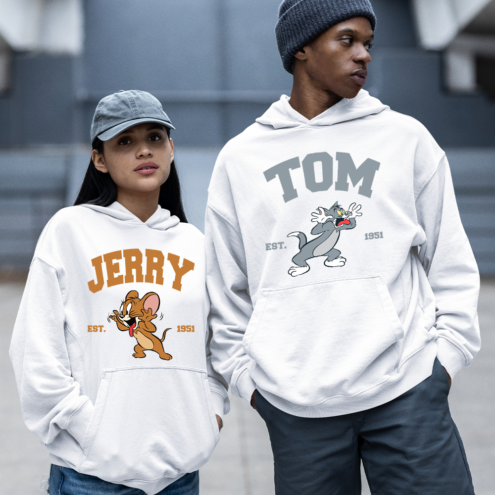 Kit Casal Blusa Moletom Tom e Jerry Canguru Feminino Masculino Flanelado Unissex