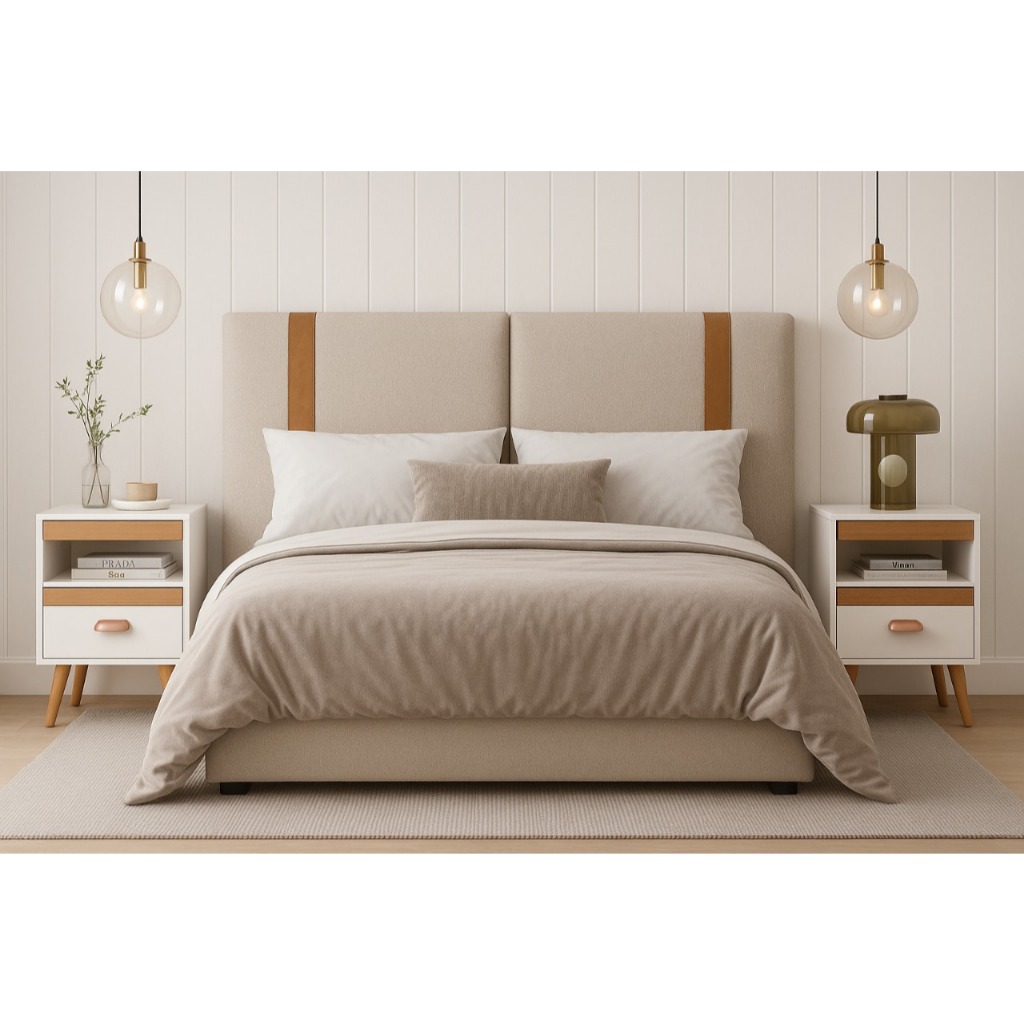 Kit Mesa de Cabeceira SAL Gaveta Retrô Com Cabeceira Luxuria Cama Queen 160CM