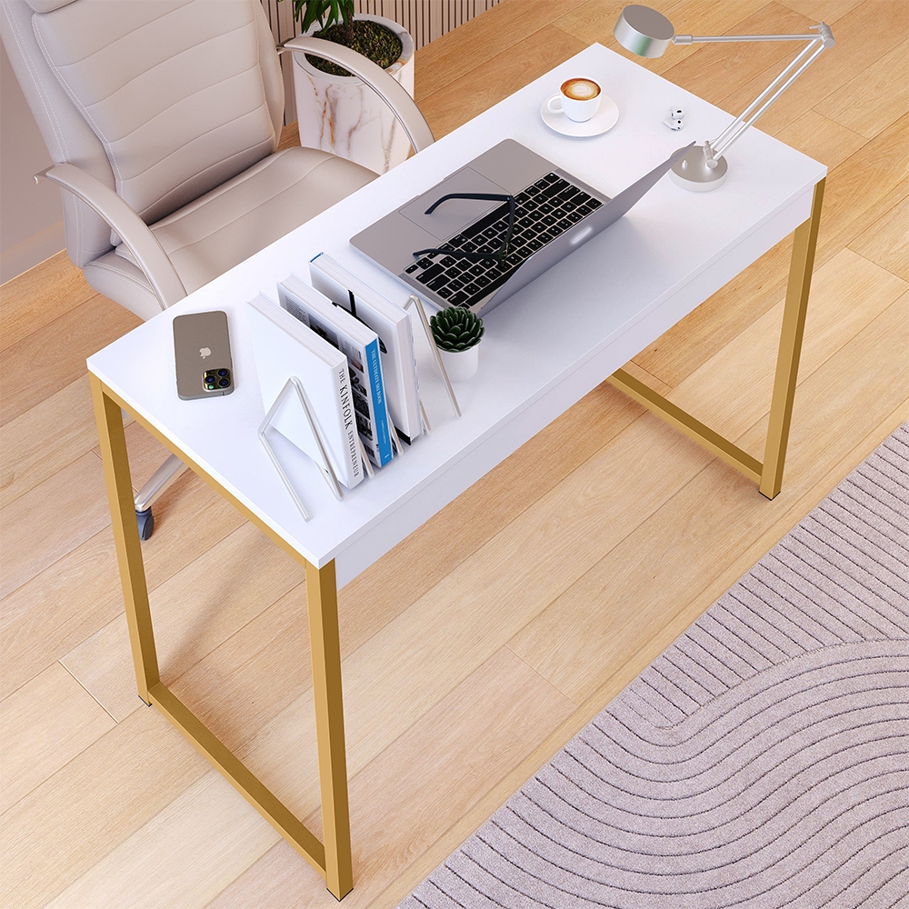 Mesa Diretor Escritório 90cm Pês de aço MDF Compacta Moderna para Home Office com Espaço e...