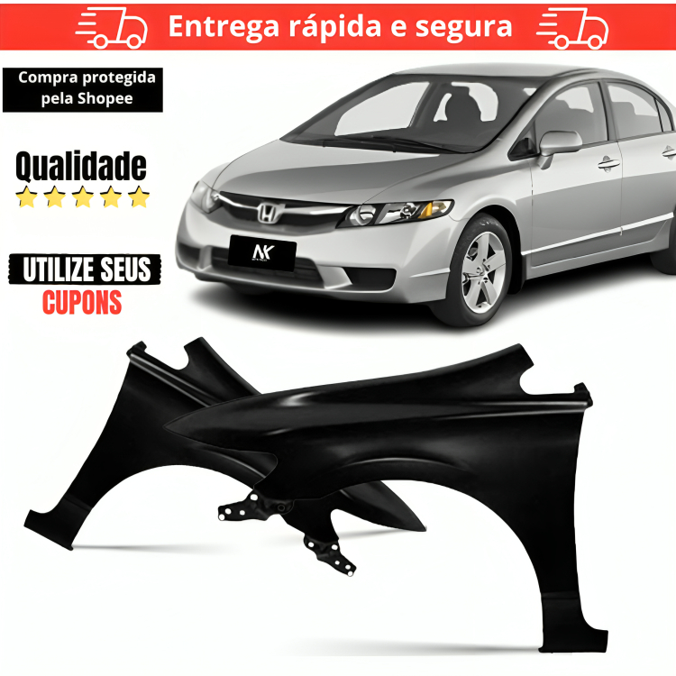 Par/Un Paralama Dianteiro Civic 2007 2008 2009 2010 2011 Com Furo 1ª Linha Novo em Oferta na Shopee