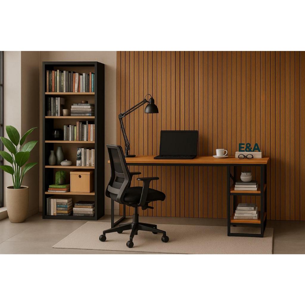 Conjunto Mesa Industrial e Livreiro Moderno - CORES