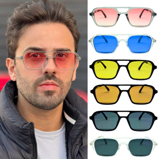Óculos de Sol Retrô Retangular Vintage Lente Colorida Unissex com uv400 em Oferta na Shopee