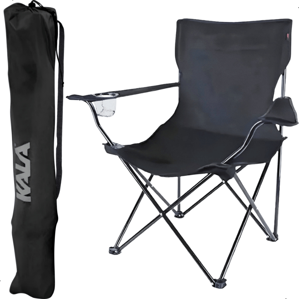 Cadeira Dobrável Camping Praia Pesca Portátil Leve Reforçada Confortável Suporta 120kg Com Porta Copos e Bolsa - Kala