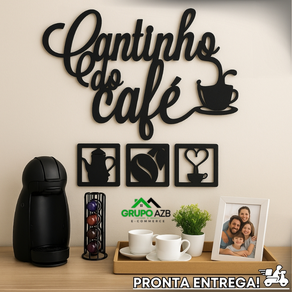 Kit Cantinho do Café MDF 4 Peças | Frase Decorativa + 3 Quadrinhos | Corte a Laser | Pronta Entrega em Oferta na Shopee