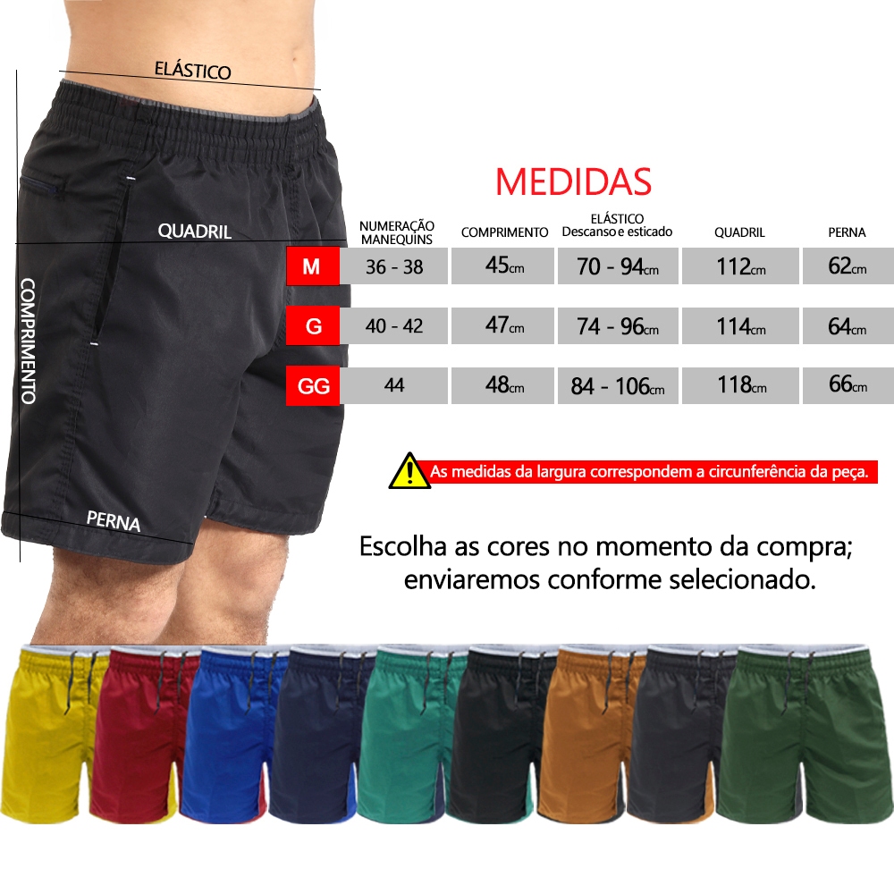 Kit 3 Calção Masculino Short Tactel Microfibra Fitness Praia