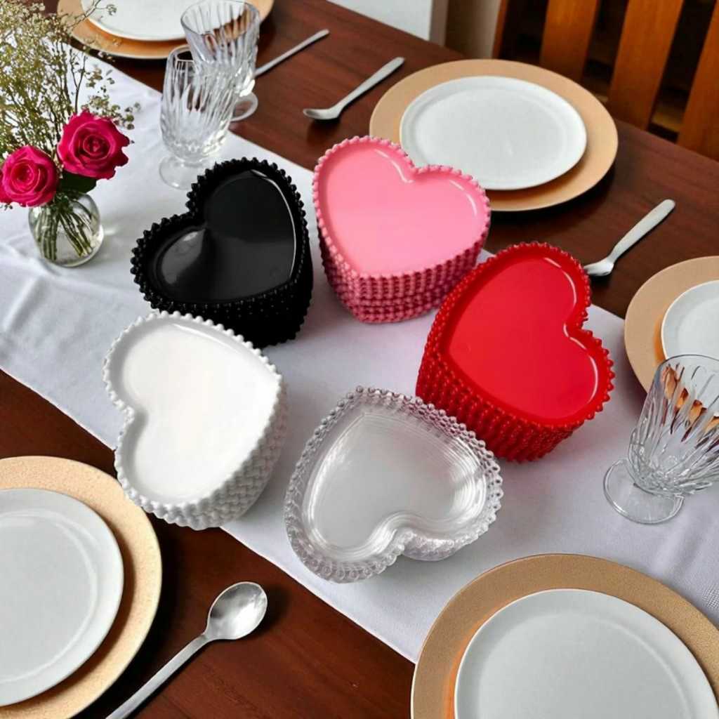 Prato Pires Coração Decorado um charme Kit 6 pecas ( Plástico) em Oferta na Shopee