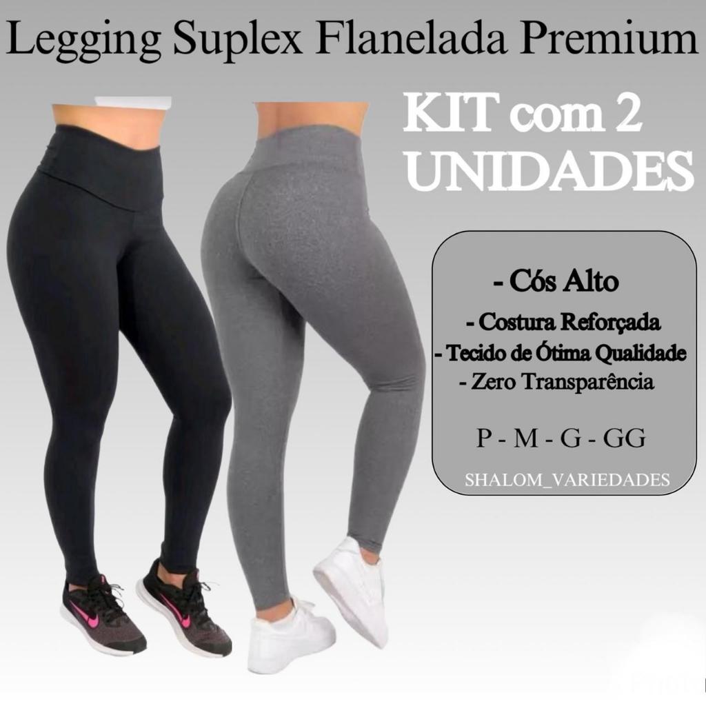 Kit 2 Legging Academia Flanelada Calça Legging Suplex Grossa Pelúcia Cintura Alta Zero Transparência Confortável
