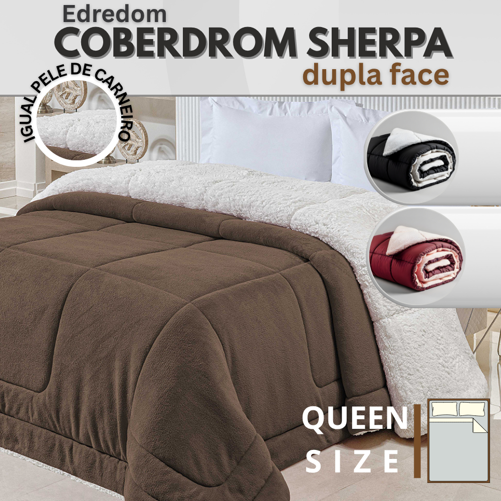 Edredom Sherpa Cobertor Manta Coberdrom Casal Queen Dupla Face (IMITA PELE DE CARNEIRO) SOFT FELPUDO