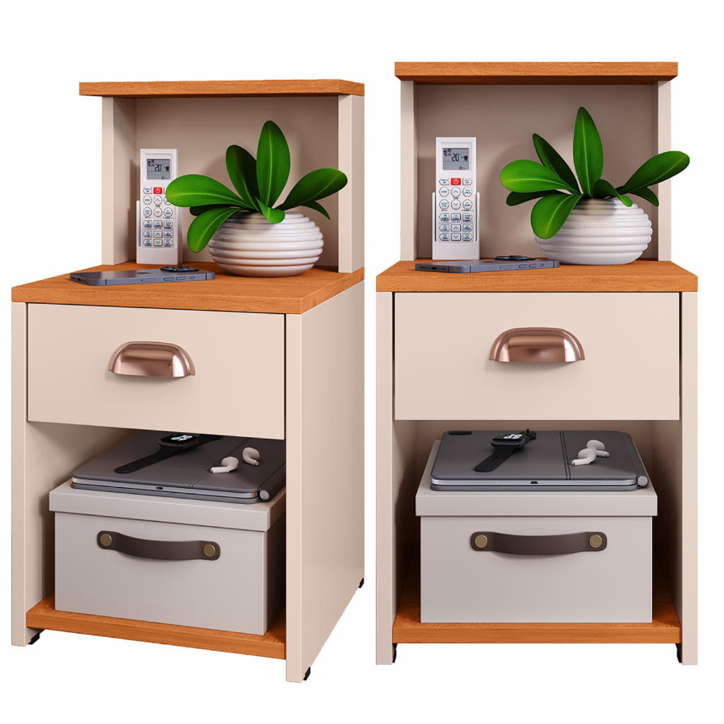 Kit 2UN ou 1UN Mesa de Cabeceira CLÉO com Gaveta Puxador Concha e Prateleira - 4 Cores