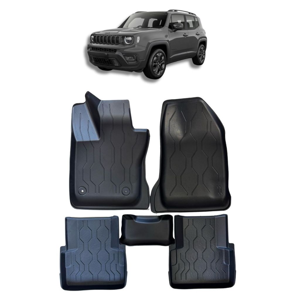 Jogo Tapete Borracha Bordas Elevadas - Jeep Renegade - Compass - Fiat Toro - Rampage - Sanfil
