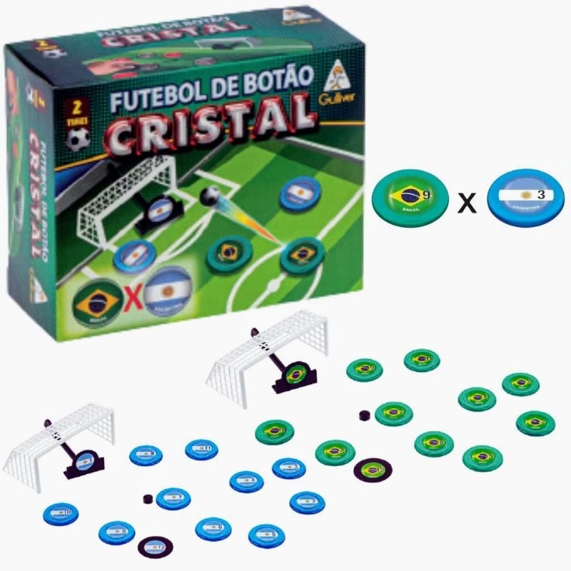 Jogo de Futebol de Botão Cristal c/2 times (Brasil x Argentina e/ou Brasil x Espanha) Escolha o seu! (Gulliver)