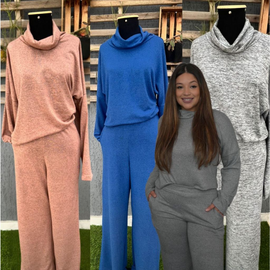 Conjunto Lanzinha Feminino Inverno Quentinho Elegante  Blusa Gola Boba e Calça Pantalona