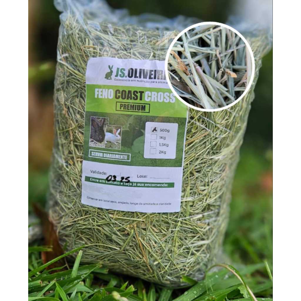 2kg Feno Tifton da J.S Oliveira Premium, para roedores e lagomorfos.