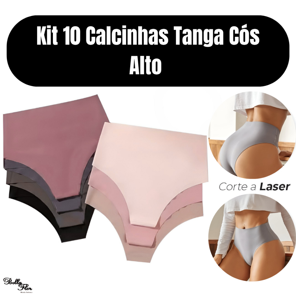 Kit 10 Calcinhas Cós Alto Sem Costura Corte a Laser Conforto Não Marca