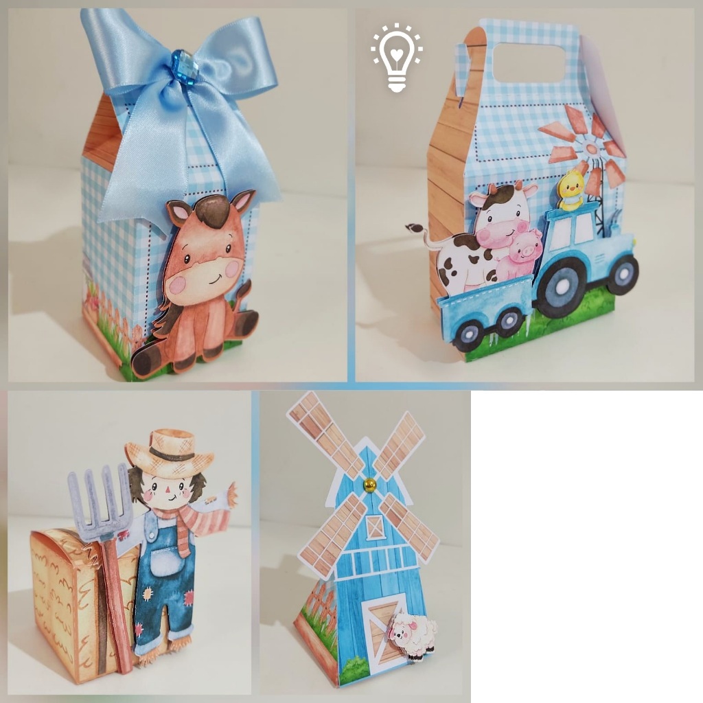Kit Festa Fazenda Fazendinha Azul Personalizado com Aplique Pegue e Monte lembrancinha mêsversário aniversário decoração