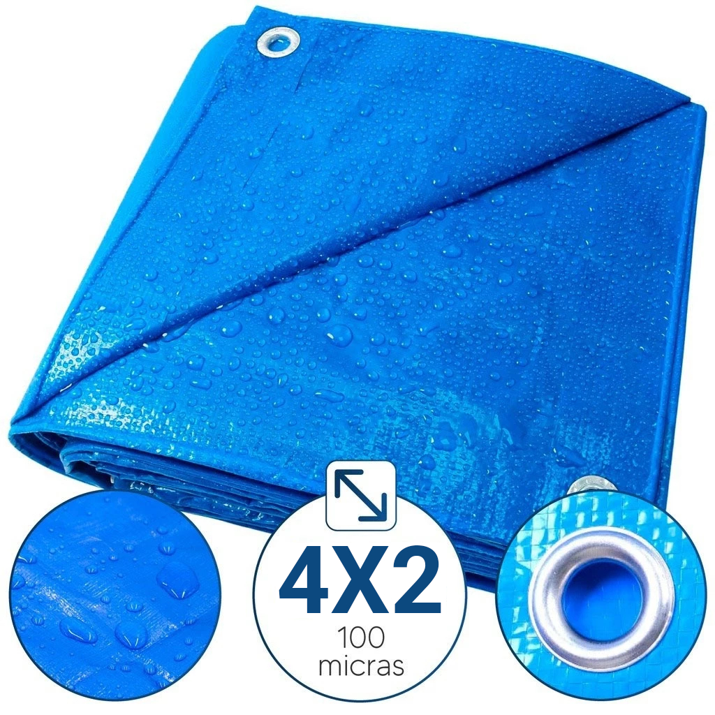 Lona Plástica Azul de Alta Resistência 4X2 Metros Impermeável com Ilhós