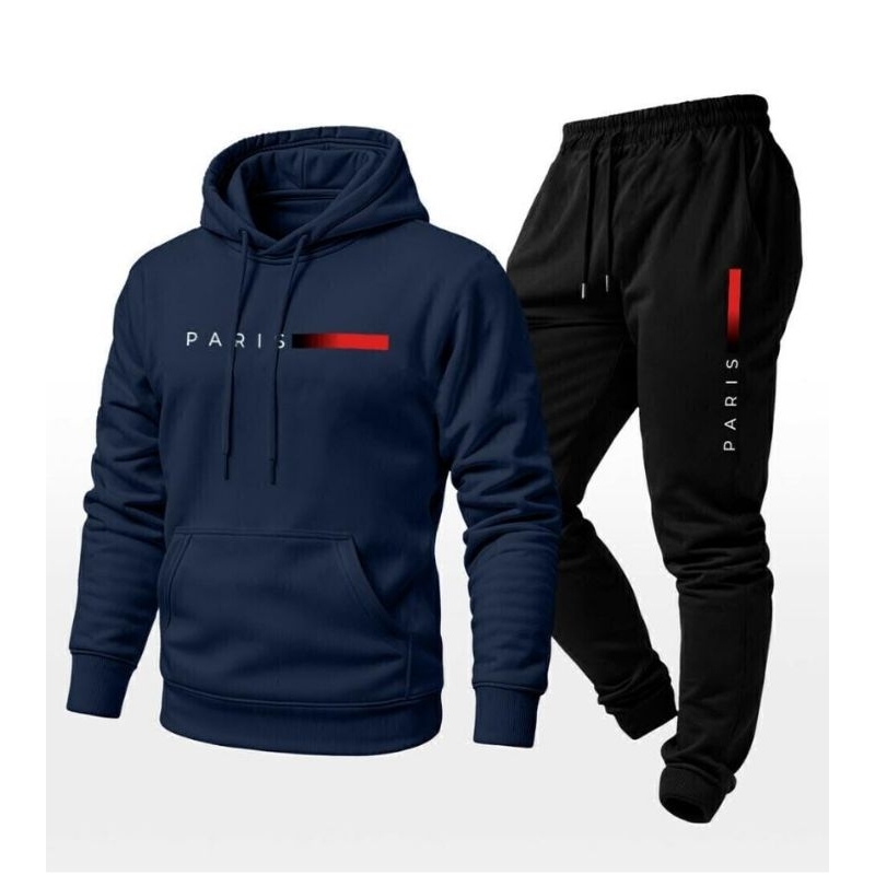 Conjunto Moletom Unissex Estampado Paris Calça e Blusa Com Capuz Bolso Canguru