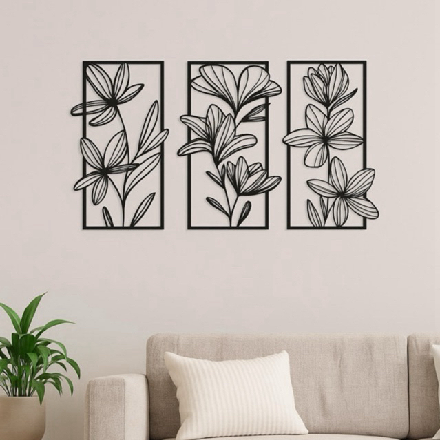 Quadro Decorativo Trio de Flores Vazadas em MDF em Oferta na Shopee