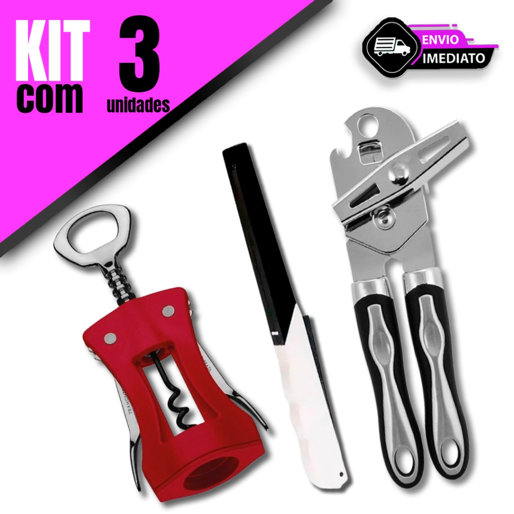 Conjunto 3 Uni  Sendo 1 Abridor de Latas +1 Saca Rolhas + 1  Acendedor de Fogão para sua Casa Restaurante Lanchonete em Oferta na Shopee