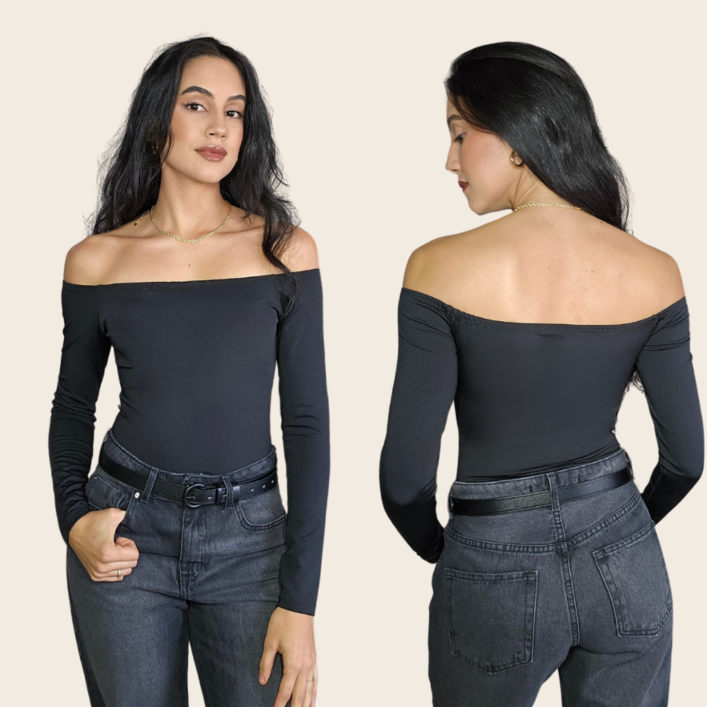Body Manga Longa Ombro a Ombro Feminino Moda Gringa Suplex Y2K Bory Ciganinha Modelador Premium Marrom Preto Cinza em Oferta na Shopee