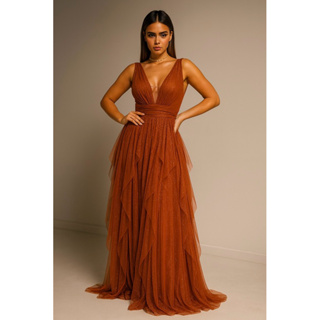 vestido madrinha convidadas saia cascata muito brilho oliva lilás verde esmeralda terracota Royal fuscia marsala rose em Oferta na Shopee