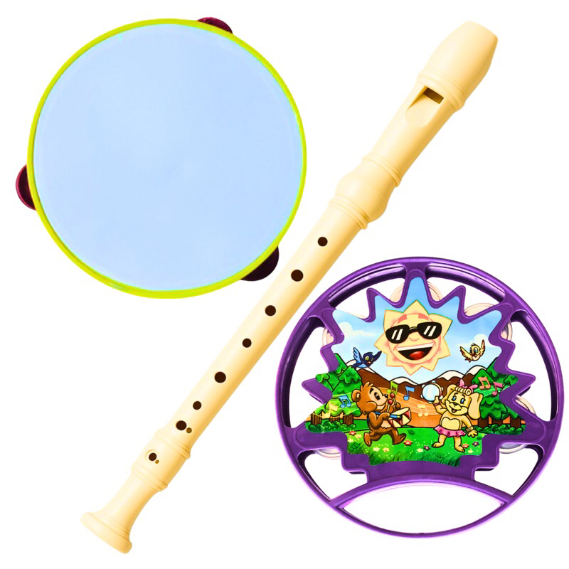 Brinquedo Infantil Pandeiro Flauta 3 Instrumento Musical Pandeirinho Menino Menina