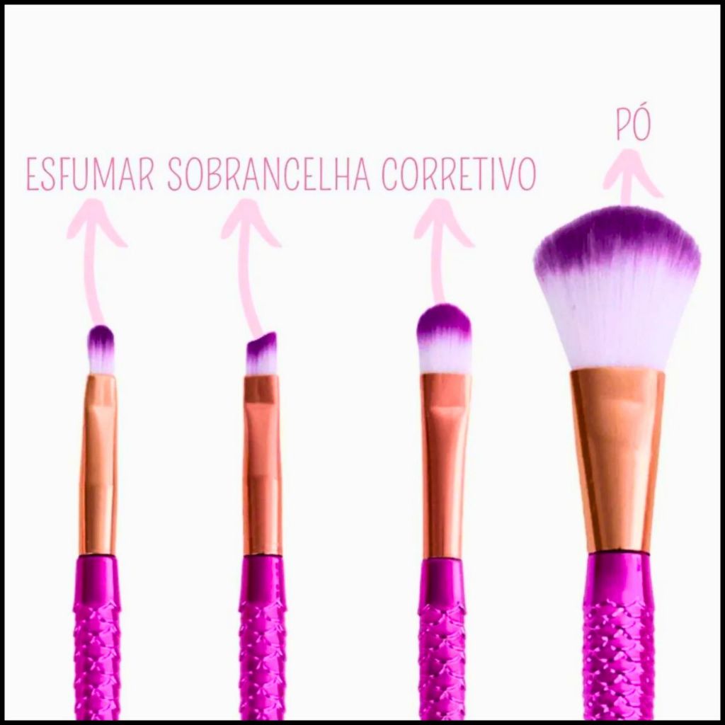 Kit De 4 Pincéis Feminino De Maquiagem Com  Calda De Sereia Elegante Profissional